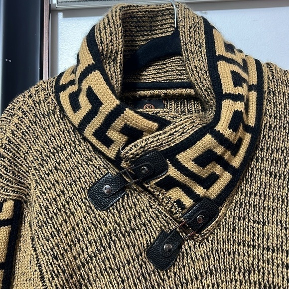 Vio Roma, brown and black heavy net sweater with leather accent detail size M - Picture 2 of 6